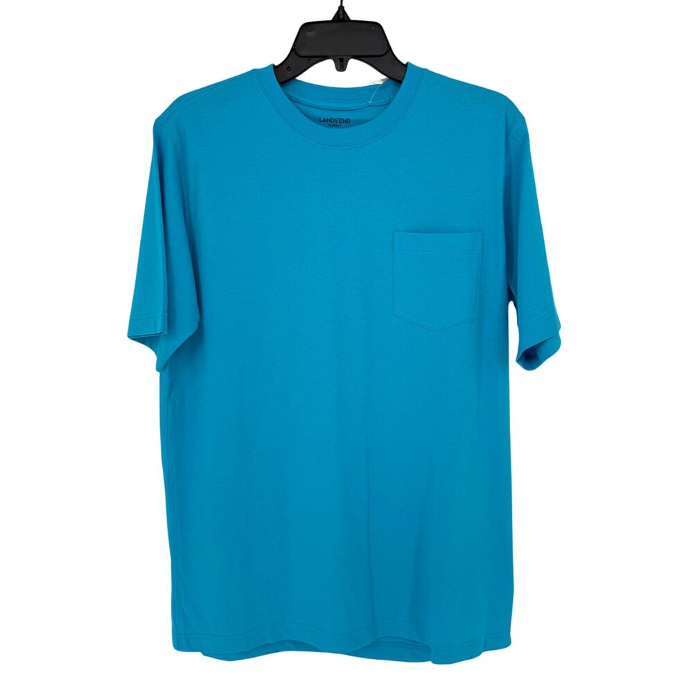 Land's End Short Sleeve Super T-Shirt Men's M Blue Turquoise Basic Pocket